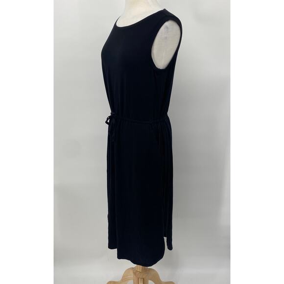 Eileen Fisher Midi Dress Jersey Knit Stretchy Sleeveless Cinched Waist Black M - Picture 5 of 9